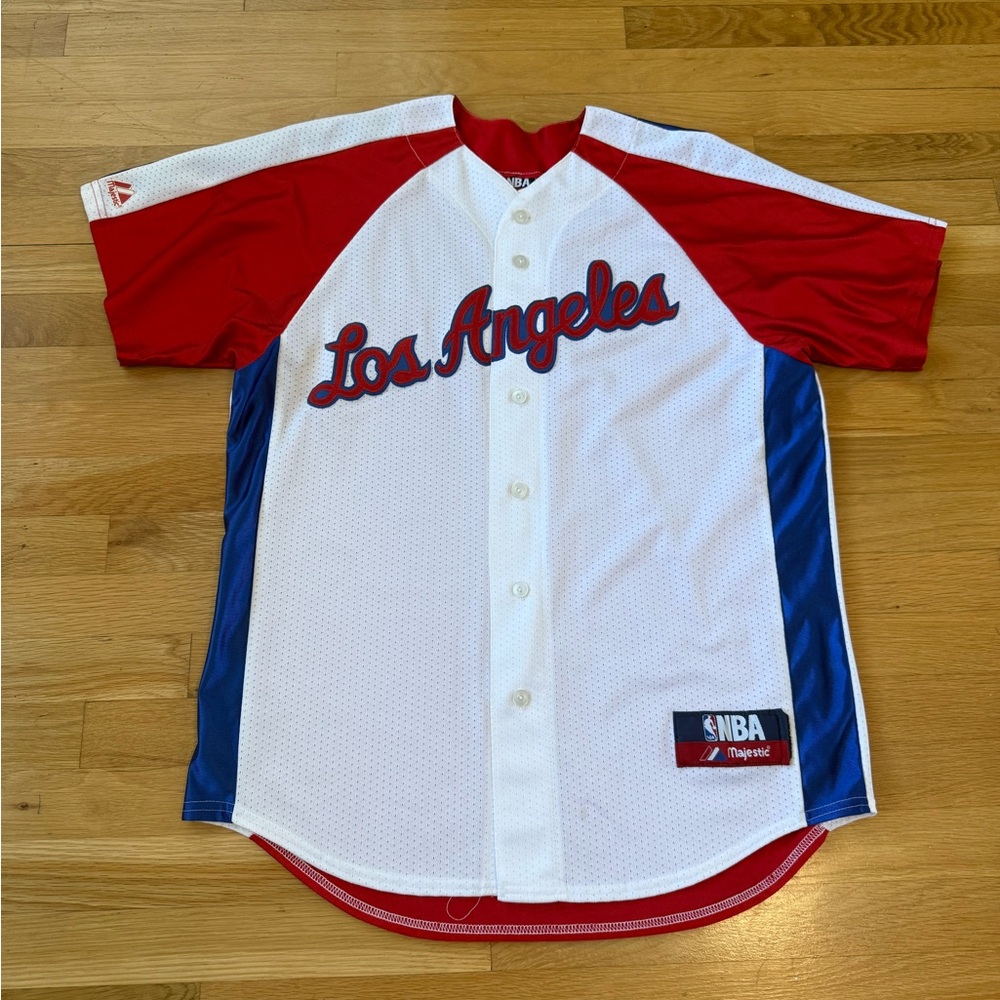 Vintage LA Clippers NBA Majestic Baseball Jersey Size L Red/White/Blue - Picture 12 of 12